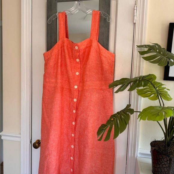 Talbots Square Neck Orange Linen Fit & Flare Dress Classic Minimalist - Picture 7 of 13